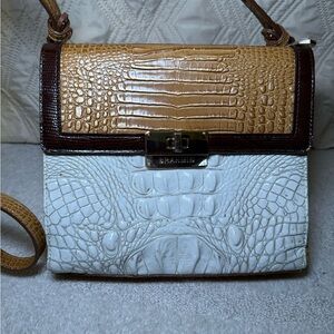 Brahmin Tan and White Croc-Embossed Crossbody Bag